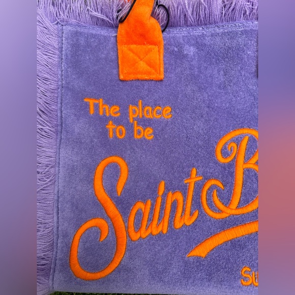 MC2 Saint Barth Vanity Sponge Terry Embossed Purple Orange Beach Tote Bag - Picture 6 of 10